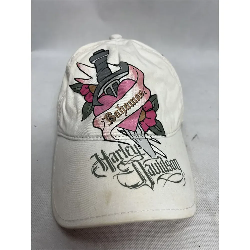 Harley Davidson Hat Cap Snap Back Womens Pink White 100% Cotton Bahamas